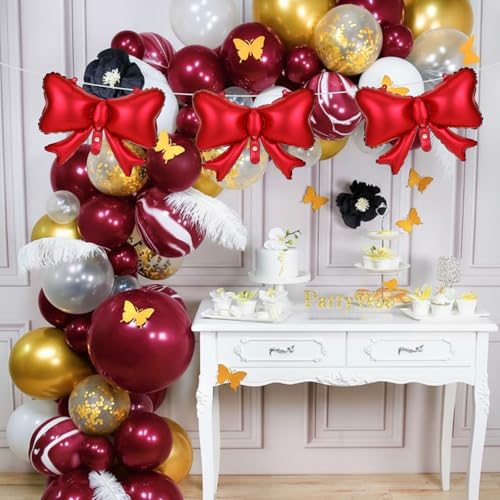 Giant Red Bow Balloons - 5 Pcs Foil Decorations for Parties