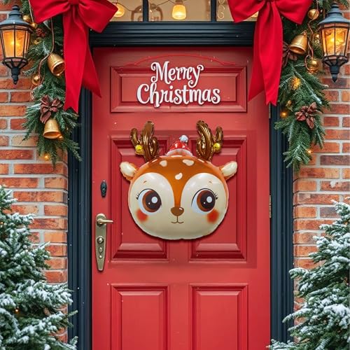 Heyiminy 4-Pack Reindeer Foil Balloons 24 Inch Deer Head Mylar Balloons for Christmas Party Decorations and Arch Kits