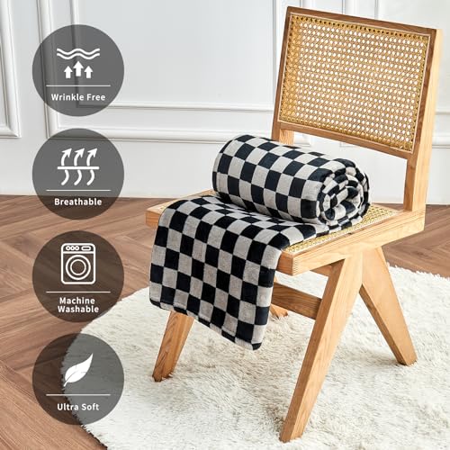 Checkered Flannel Fleece Throw Blanket 50x60 Black Grey Cozy Bed Couch