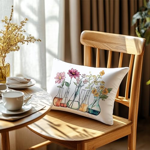 Chemistry Floral Beakers Pillow Cover 12x20 for Scientists