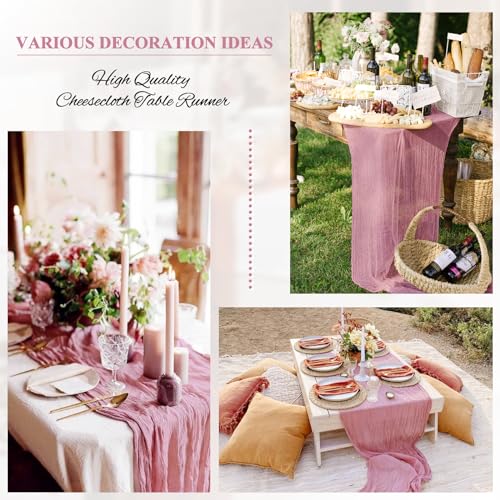 Dusty Rose Cheesecloth Table Runner - 8 Pack 35x120 Inch for Wedding & Party Decor