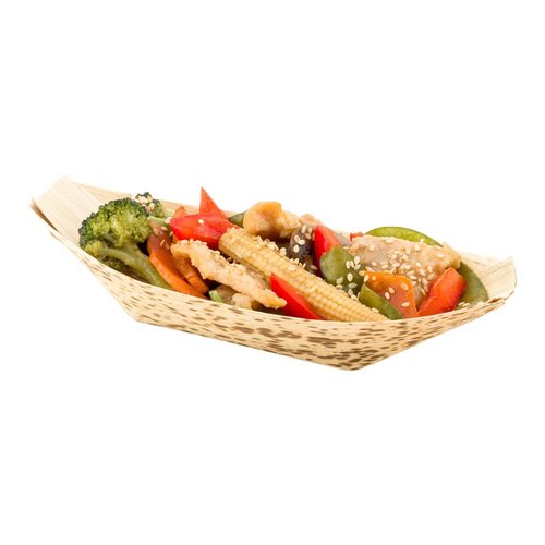 Restaurantware 7.25 Inch Disposable Bamboo Tableware 100 Bamboo Boats - Premium Round Natural Bamboo Premium Bamboo Plates Medium For Parties Or Catering