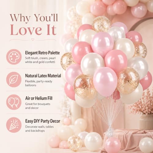 50PCS Double Stuffed Blush-Pink and Cream Latex Balloons, 12 Inch