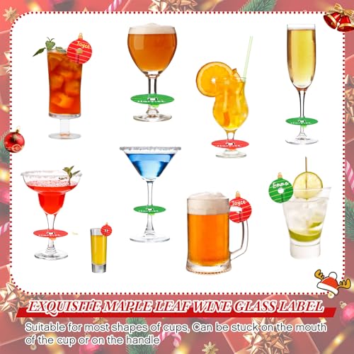 Christmas Ball Wine Glass Charms Set - 48 Paper Drink Markers with Gold & Silver Markers - Holiday Party Favors