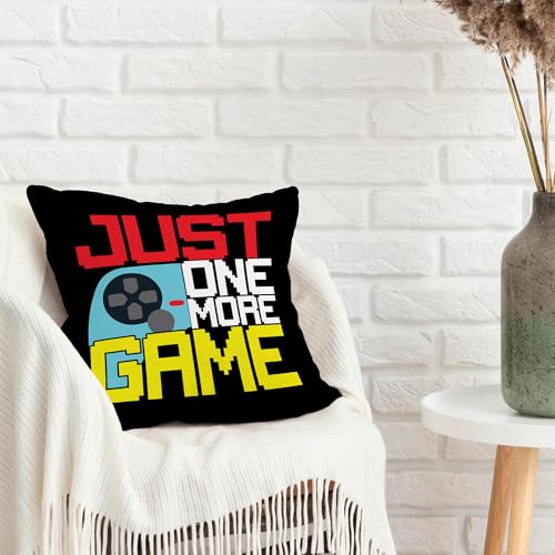 Gaming Throw Pillow Cover 18x18 - Just One More Game Design