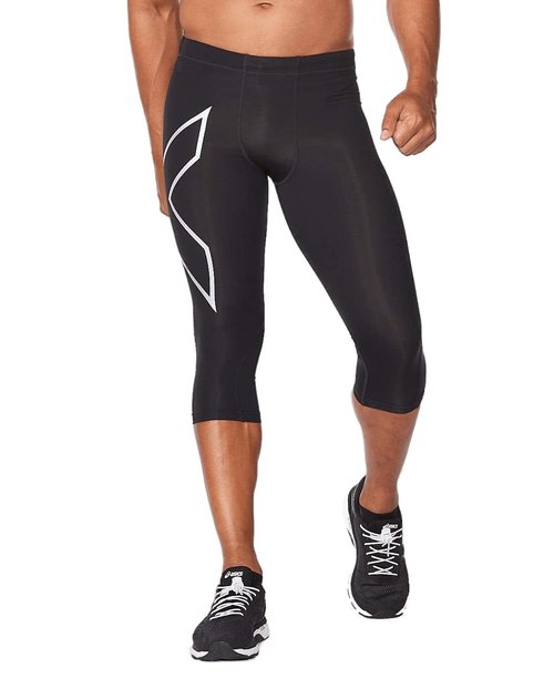 2XU Men's Core 3/4 Compression Tights, Black/Silver, X-Small