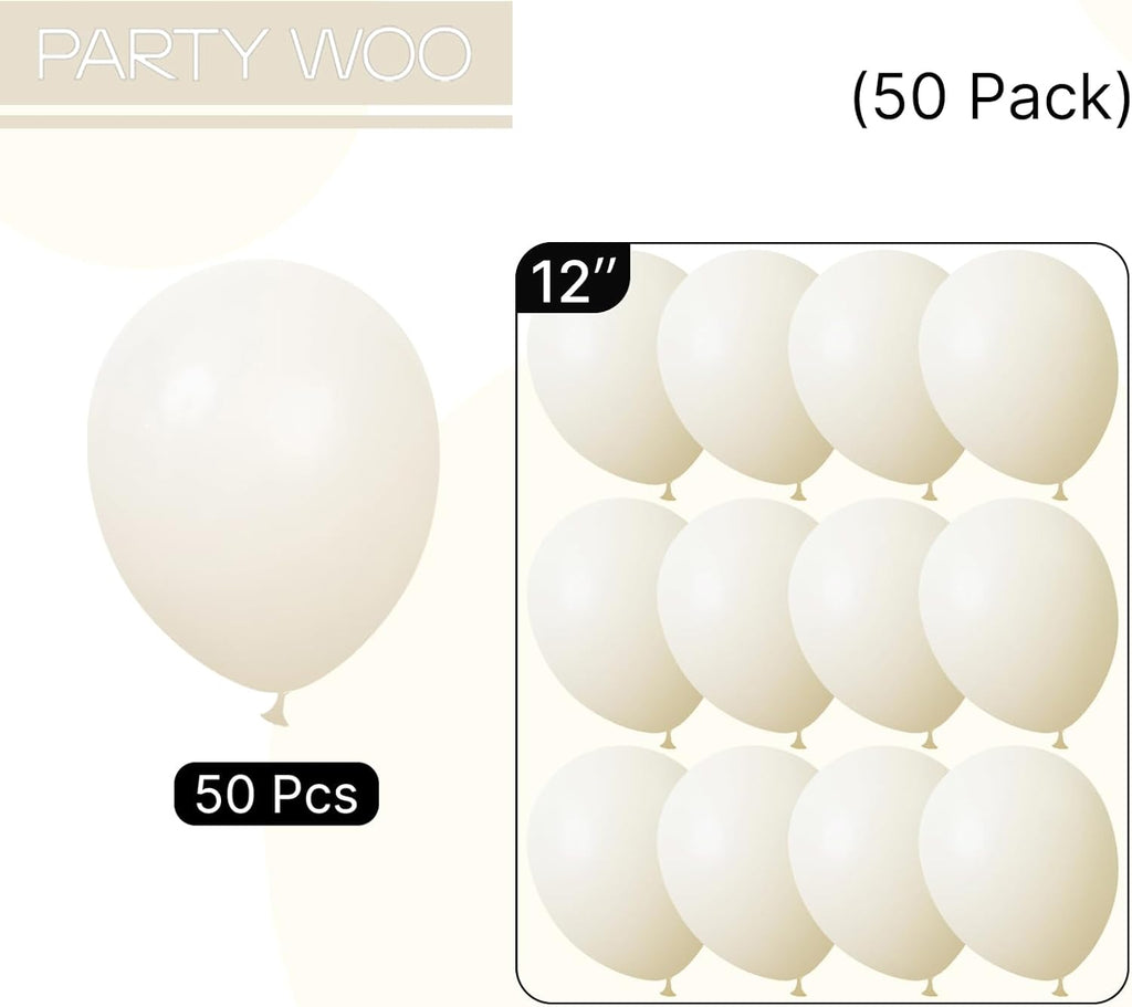 PartyWoo Beige Balloons - 50 Pcs 12 Inch Cream Ivory White for Weddings, Baby Showers & Parties