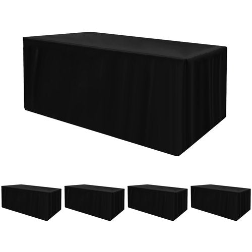 HolidayIdeas Fitted Black Rectangle Table Covers for 8 Foot Tables, Wrinkle Resistant Washable Tablecloths 96x30 Inch for Vendor Booth Display, Banquet, Trade Show, 4 Pcs