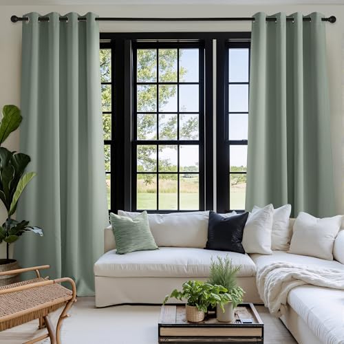 NICETOWN Sage Green Blackout Curtains, 52"W x 90"L Grommet Panels (Set of 2)