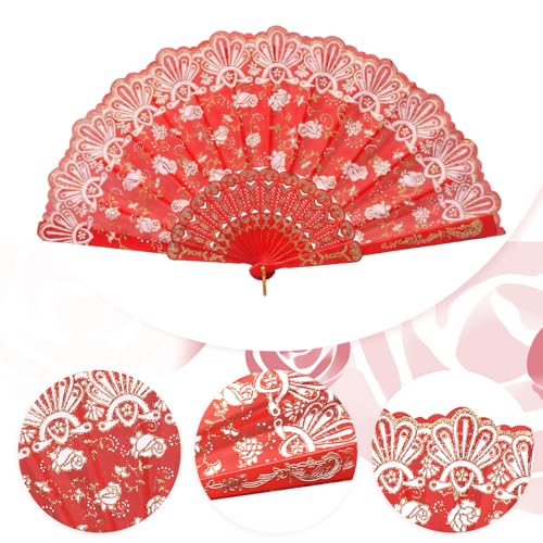 Choyaxo Handheld Lace Folding Fan - 2 Pieces, 15.75" Open