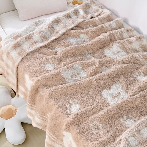 Checkered Beige Teddy Bear Baby Blanket 30x40 Inch Soft Knitted Plush Nursery Throw