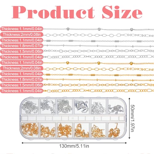 Bruislard 24-Piece Nail Art Chains and Beads Set - Gold and Silver Manicure Accessories