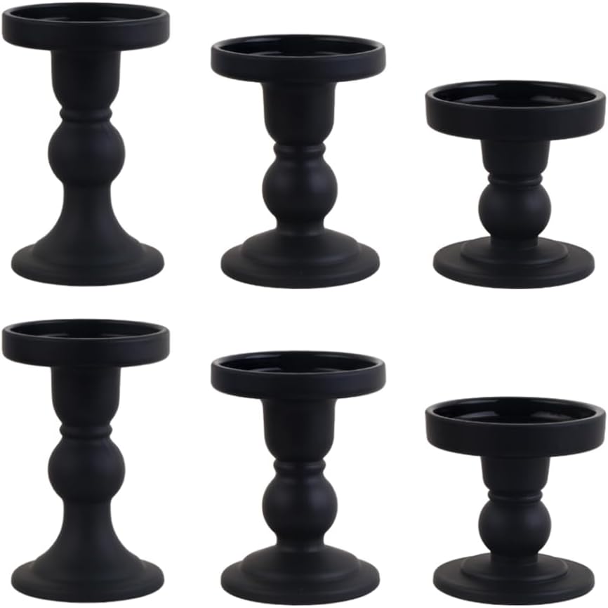Skiennix 6-Piece Black Glass Candlestick Set - Elegant Crystal Holders for Weddings & Home Decor
