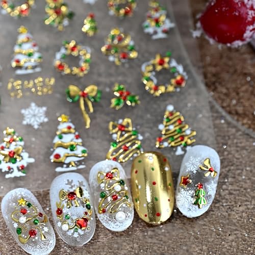 PSBRBAD 5D Embossed Gold Christmas Nail Art Stickers & Decals