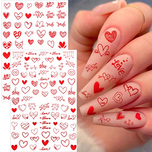Heart Nail Stickers 9 Sheets 3D Valentine's Day Laser Decals