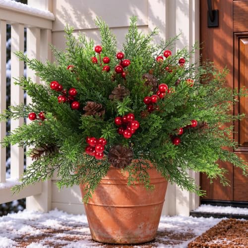 Artificial Christmas Pine Branches - 6 Pack, Lifelike Evergreen Decor for Indoor & Outdoor Holiday Displays