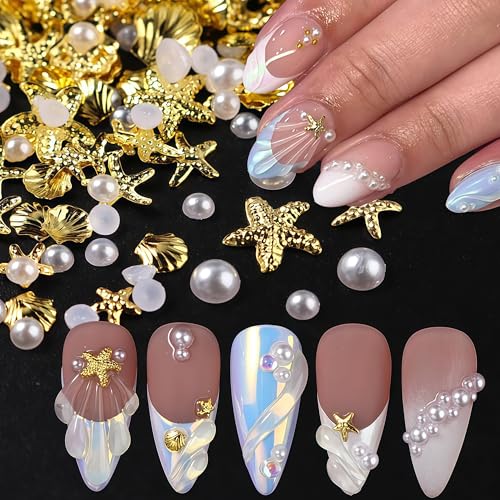 Starfish Nail Charms 3D Beach Seashell Rhinestones 300Pcs