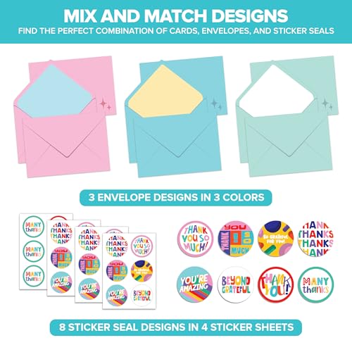 24 Pack Colorful Thank You Cards with Envelopes & Stickers