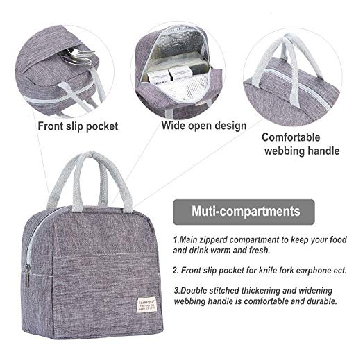 MINI LOP Insulated Lunch Tote Bag - Durable Oxford Cooler for Work & School, Gray