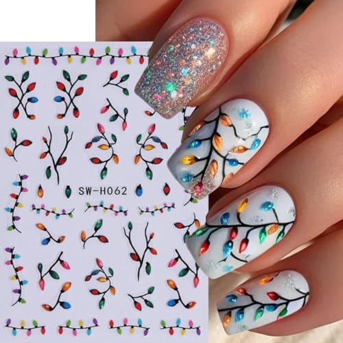 ZOAZJINAZ 4 Sheets Christmas Luminous 3D Nail Art Stickers Decals
