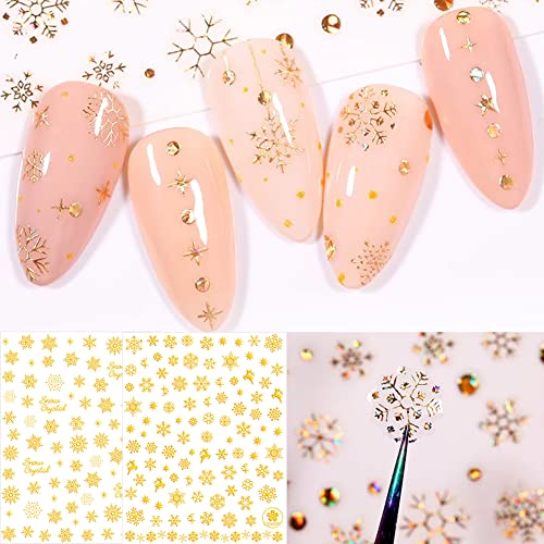 Gold Snowflake Nail Art Stickers 8 Sheets 3D Christmas Decals