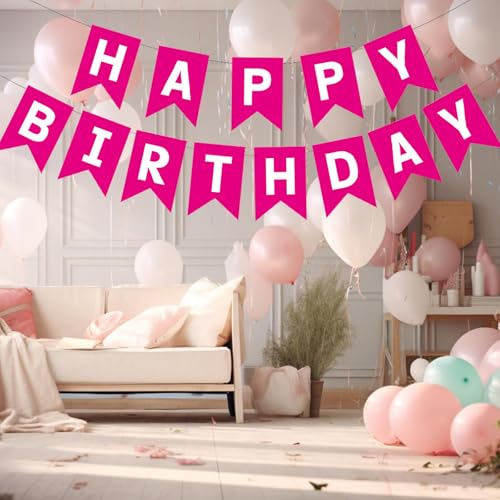Happy Birthday Banner - Rose Pink with White Letters for Party Decor