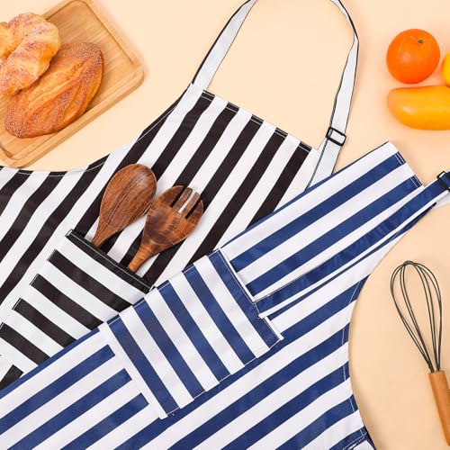 2 Pack Striped Kitchen Aprons with Pockets - Waterproof & Adjustable