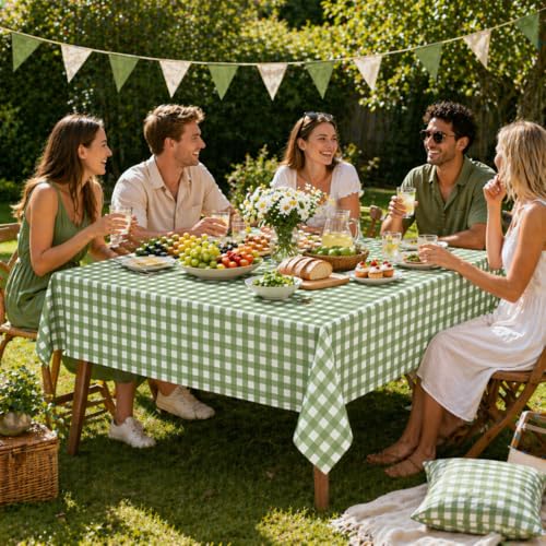 Denwiller 3-Pack Sage Green Gingham Tablecloths, 54x108 Inch Checkered Covers