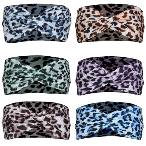 HODASHI Leopard Print Cross Elastic Headband - Blue Large