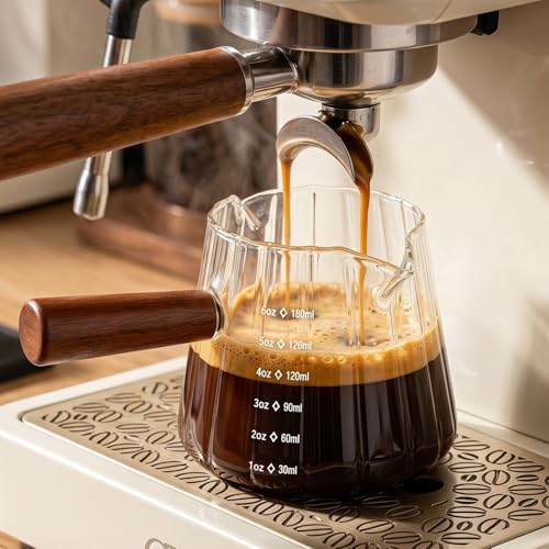 Transparent 6oz Espresso Shot Glass with Wood Handle & Measuring Scale