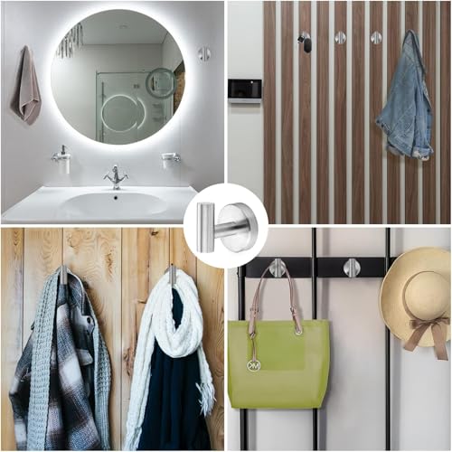 Heavy Duty No-Drill Suction Cup Coat Hooks - 2 Pack, Brushed Silver