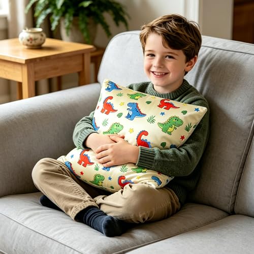 Dinosaur Throw Pillow Cover - Cute Cartoon Design, 17.7"