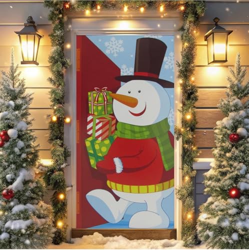 Snowman Christmas Door Cover - 30" x 5' Weather Resistant Decor