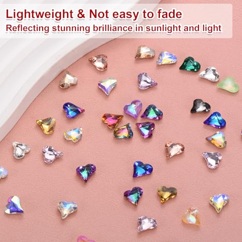 MECCANIXITY 30 Pcs 3D Heart Nail Charms 12x13mm Purple Crystal Rhinestones