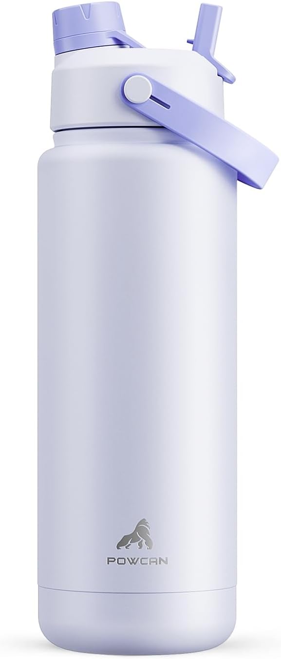 POWCAN 32 oz Insulated Water Bottle - 2-in-1 Straw & Spout Lid, Leak-Proof, BPA-Free | Perfect for Sports & Travel (Lupine)