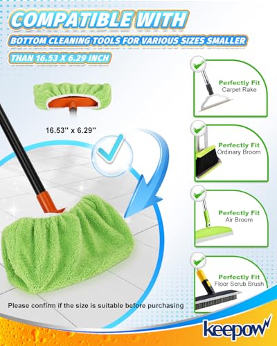 KEEPOW 2-Pack Coral Fleece Microfiber Broom Covers for Baseboards & Floors