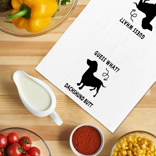 Funny Dachshund Kitchen Towel - 16x24 Inch Waffle Weave Doxie Dish Towel