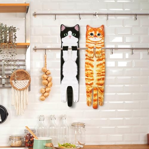 Orange Cat Hand Towel, Decorative Hanging Kitchen and Bathroom Towel