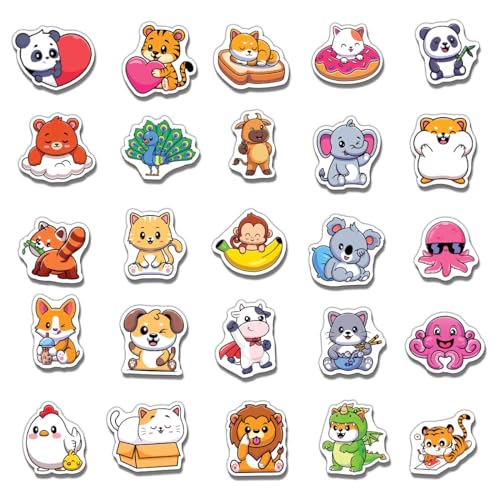 50 Pcs Cute Animal Vinyl Stickers for Water Bottles & Laptops