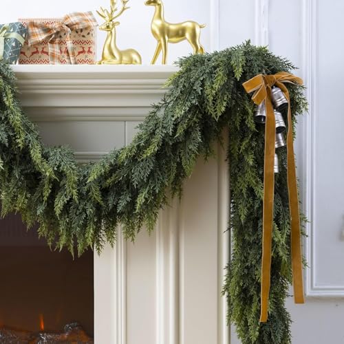 9Ft Unlit Real Touch Cedar Garland - Faux Pine Christmas Wreaths Set of 2