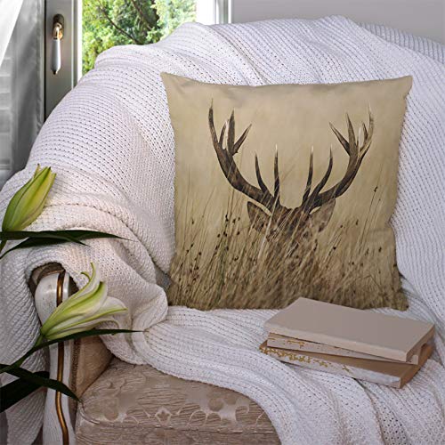 Antler Deer Throw Pillow Cover - 18x18 Cotton Linen Cushion