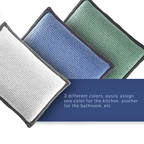 FAYINA Dual-Sided Microfiber Dish Sponge & Scrubber - 3 Pack Non-Scratch