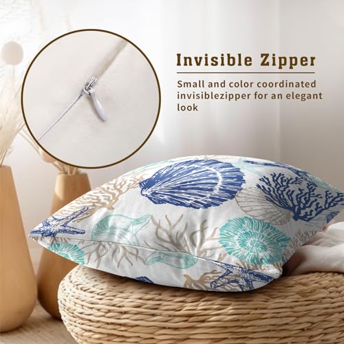 Anyako Nautical Coastal 18x18 Pillow Covers - Seashell Print, Set of 2