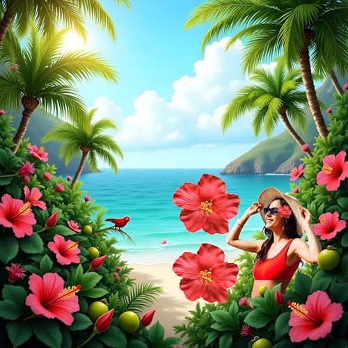 Red Hawaiian Flower Hair Clips 2-Pack 8cm Tropical Hair Accessories