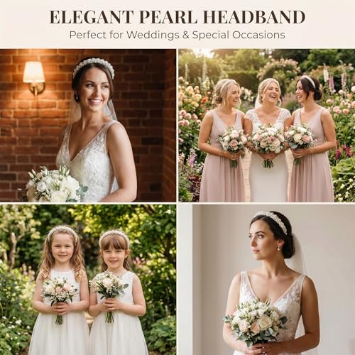 Pearl Headband for Women White Faux Pearls Non-Slip Hair Hoop