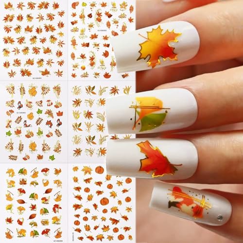 Fall & Halloween Nail Art Stickers 6PCS 3D Self-Adhesive Autumn Decals