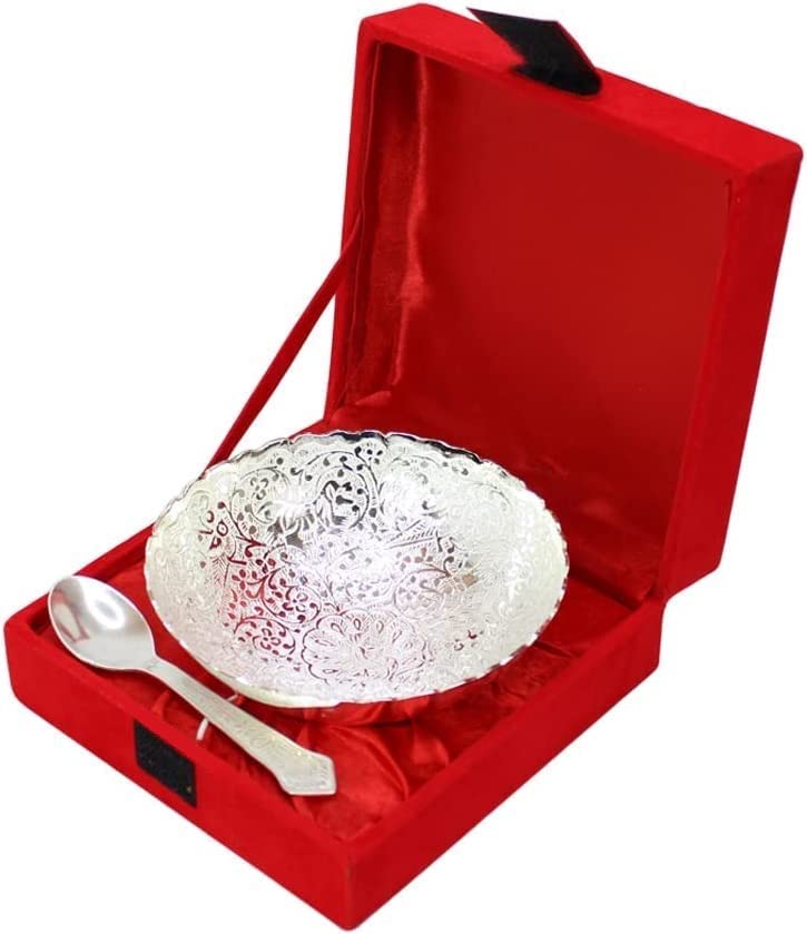 Silver Serving Bowl and Spoon Set - 6 Piece Elegant Dessert & Fruit Serving Set