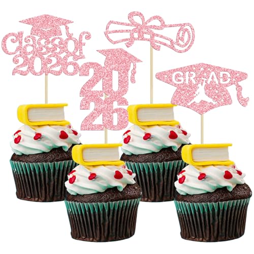 2026 Graduation Cupcake Toppers - 24Pcs Glitter Graduation Picks