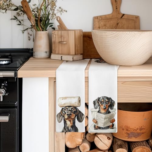 Dachshund Hand Towels Set of 2 - Funny Weiner Dog Bathroom & Kitchen Decor