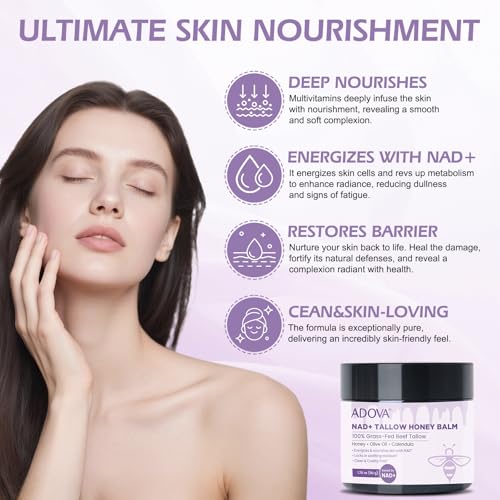 ADOVA Tallow Honey Balm Moisturizer for Face & Body, 2 Pack